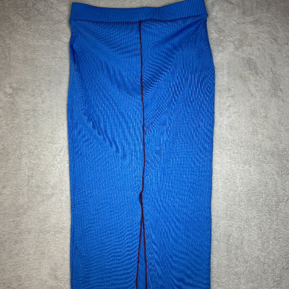 NWT Zara Womens Pencil Skirt Size Medium Knit Ribbed Midi Bluish Stretch New - Picture 2 of 9